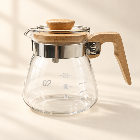 سيرفر V60 زجاجي بمقبض خشبي — 600 مل