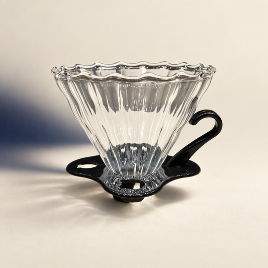 قمع تقطير V60 زجاجي بقاعدة سوداء — 02